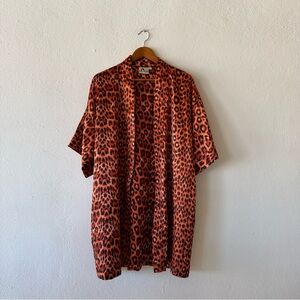 La Fleur Leopard Print‎ Satin Open Front Robe Women's Size L Short Sleeve